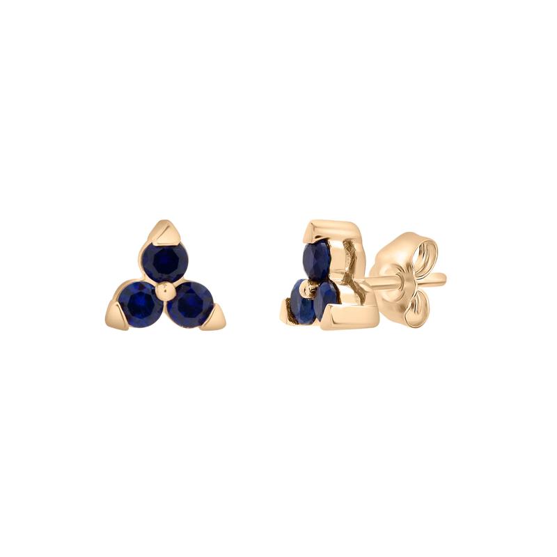 Three-Stone Lab-Created Blue Sapphire Stud Earrings in 10K Yellow Gold – Image 1 of 1