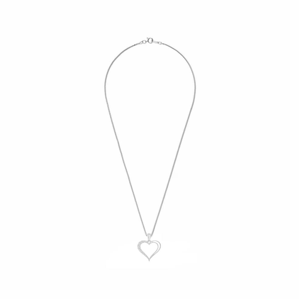 Diamond Double Heart Pendant Necklace in Sterling Silver (1/10 ct. tw.) – Image 3 of 4