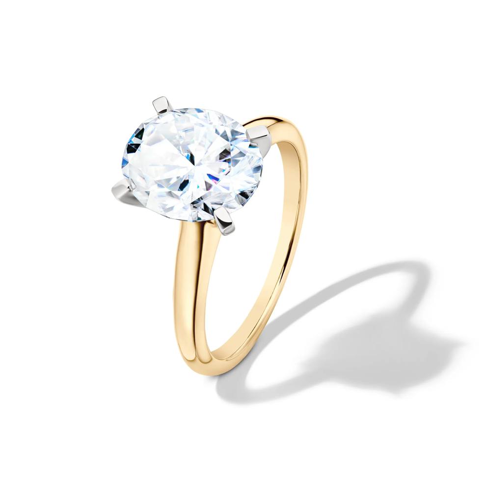 Lab-Created Moissanite Oval Solitaire Ring in 10K Yellow Gold (3 ct. dew) – Image 4 of 4