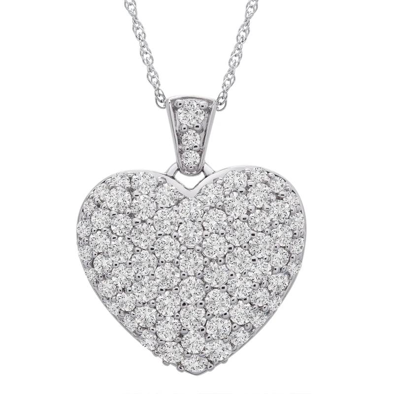 Puff Pave Diamond Heart Pendant in 14K White Gold &#40;1 1/2 ct. tw.&#41; – Image 1 of 3