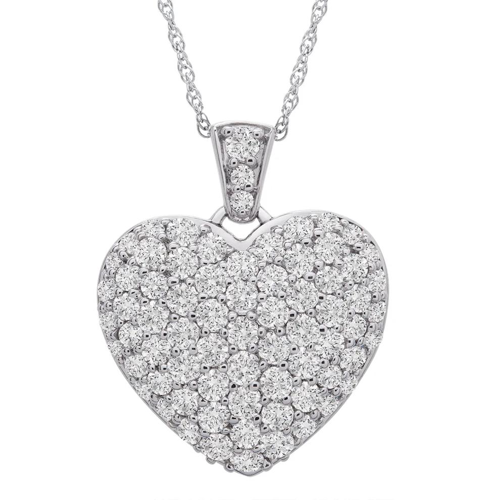 Puff Pave Diamond Heart Pendant in 14K White Gold (1 1/2 ct. tw.) – Image 1 of 3