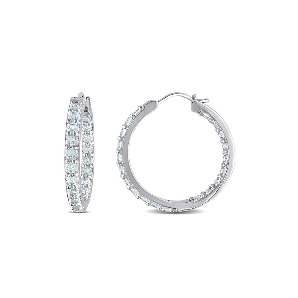 Aquamarine Hoop Earrings in Sterling Silver – Image 1 of 2