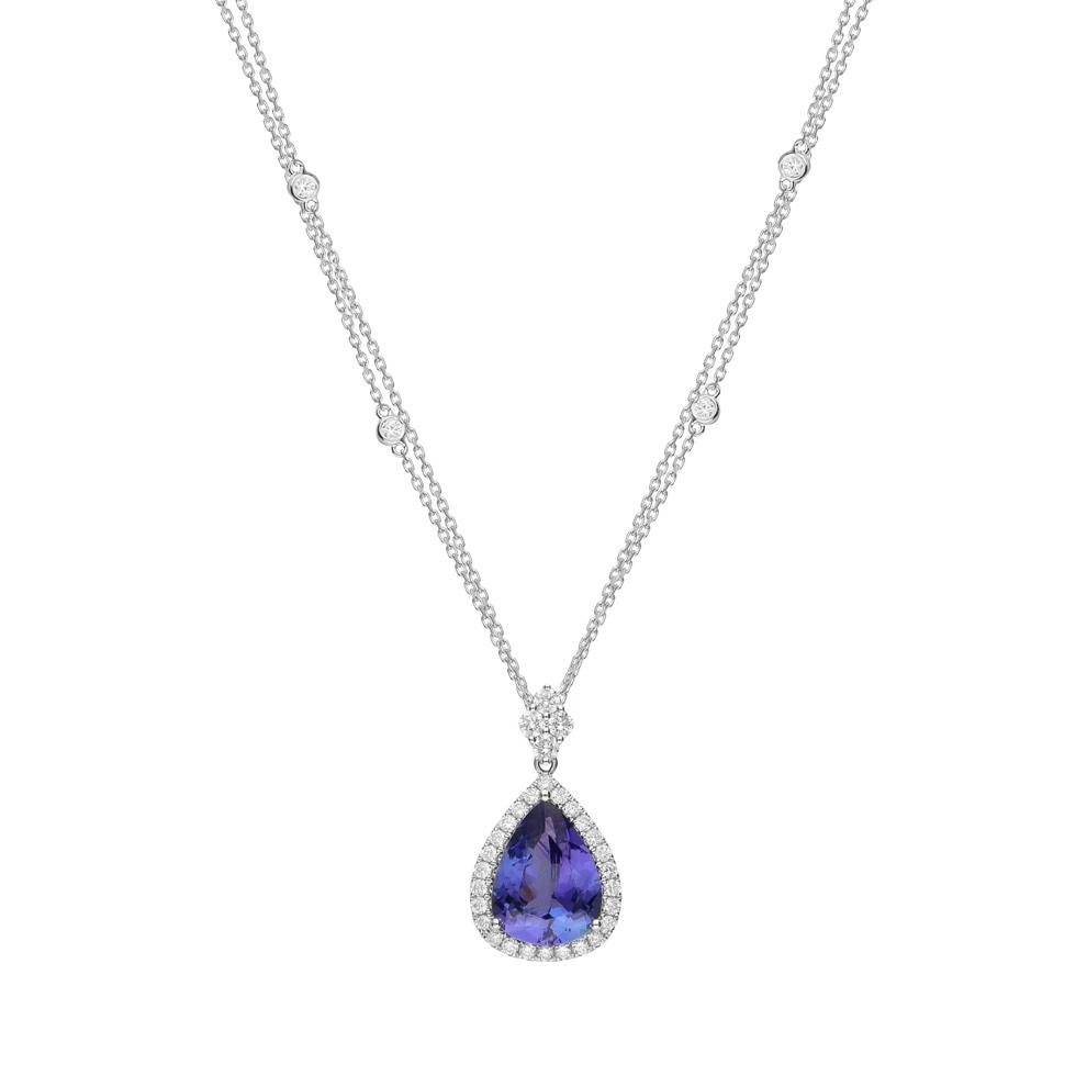 Pear-Shaped Tanzanite &amp; Diamond Pendant in 18K White Gold (5/8 ct. tw.) – Image 1 of 3