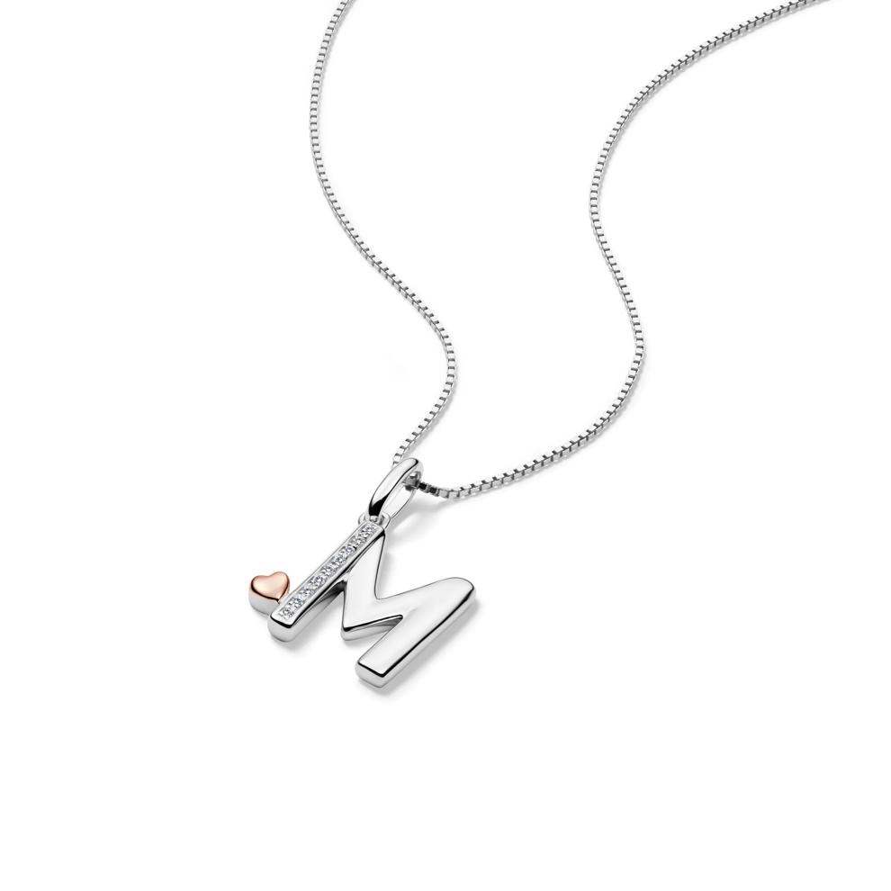 Diamond Accent Initial M Pendant in Sterling Silver and 14K Rose Gold – Image 4 of 5