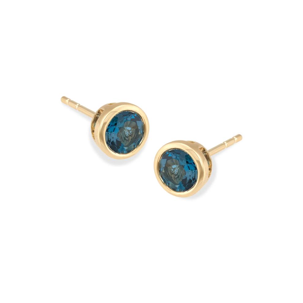London Blue Topaz Bezel-Set Stud Earrings in 14K Yellow Gold – Image 1 of 3