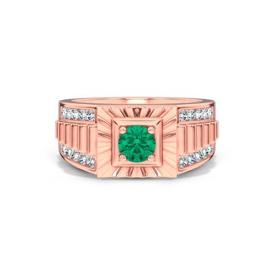 Men's Lab-Created Emerald & Lab Grown Diamond Ring in 10K Rose Gold (1/2 ct. tw.)