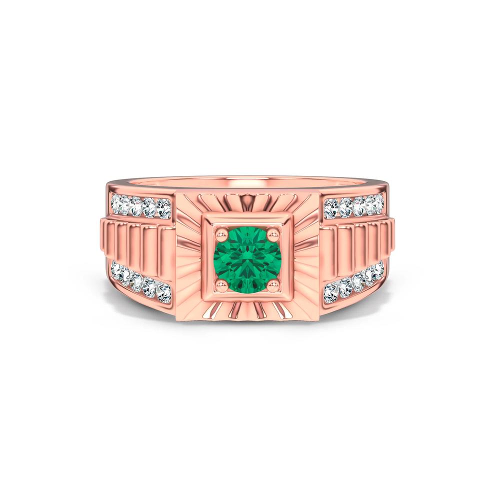 Men's Lab-Created Emerald &amp; Lab Grown Diamond Ring in 10K Rose Gold (1/2 ct. tw.) – Image 1 of 4