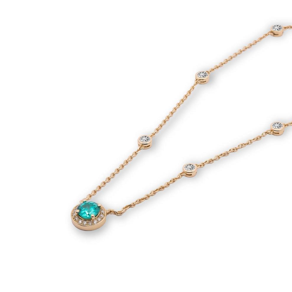 Lab-Created Paraiba Tourmaline &amp; Diamond Halo Pendant Necklace in 10K Yellow Gold (1/8 ct. tw.) – Image 4 of 4
