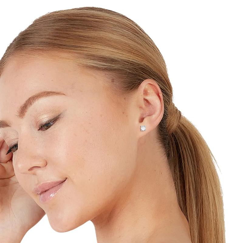 Diamond Illusion Stud Earrings in Sterling Silver – Image 4 of 5