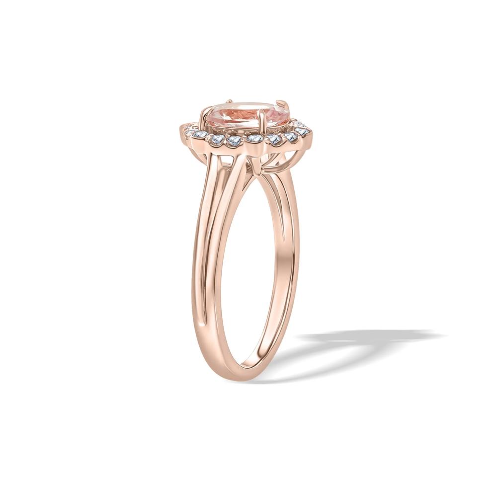 Morganite &amp; Diamond Halo Ring in 10K Rose Gold (1/4 ct. tw.) – Image 2 of 3