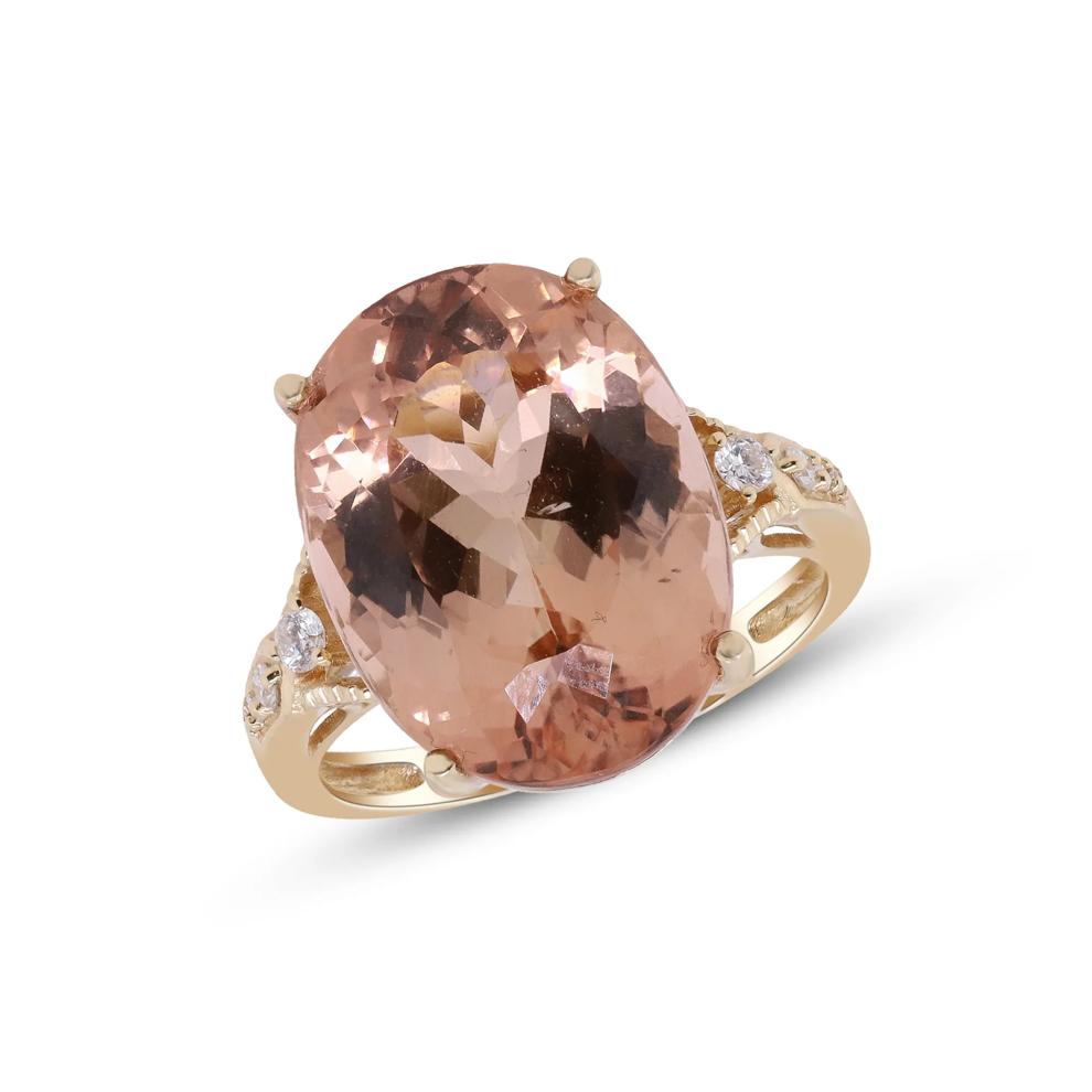Pink Tourmaline &amp; Round Diamond Ring in 14K Yellow Gold (1/8 ct. tw.) – Image 4 of 5