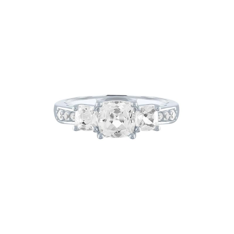 Lab Created White Sapphire Ring with Three-Stone Cushion-Cut in Sterling Silver – Image 1 of 3