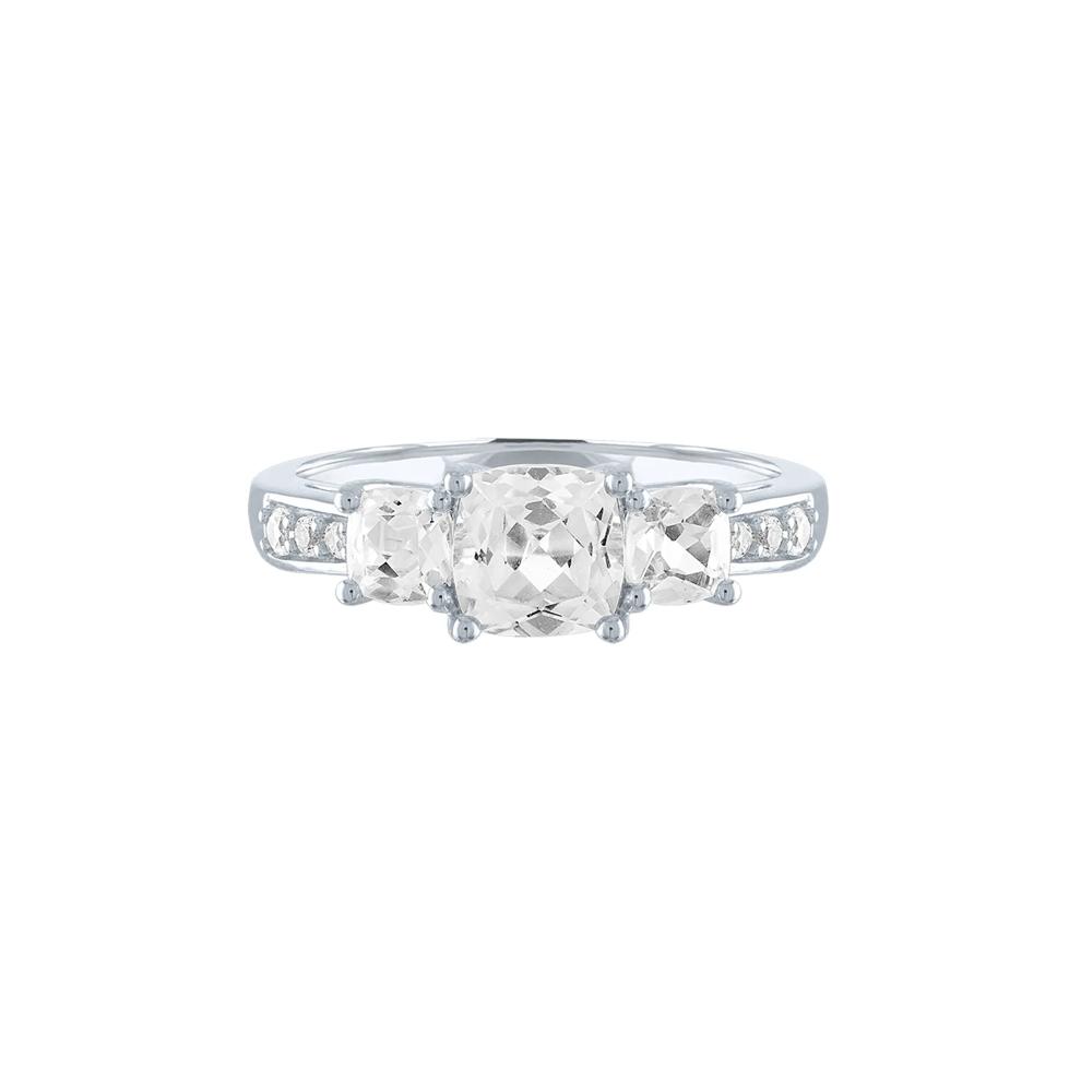 Lab Created White Sapphire Ring with Three-Stone Cushion-Cut in Sterling Silver – Image 1 of 3