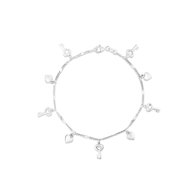 Charm Anklet with Keys &amp; Hearts in Sterling Silver – Image 1 of 2