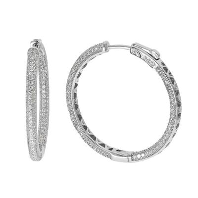Lab Created White Sapphire Hoop Earrings in Sterling Silver
