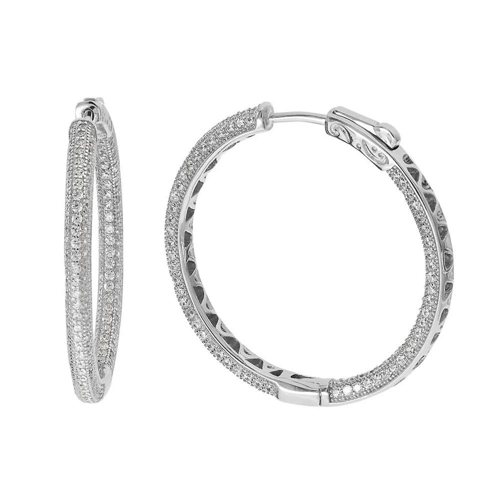 Lab Created White Sapphire Hoop Earrings in Sterling Silver – Image 1 of 1