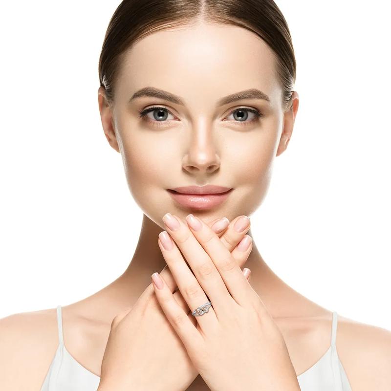 Diamond Double Heart Promise Ring in Sterling Silver &amp; 10K Rose Gold – Image 4 of 4