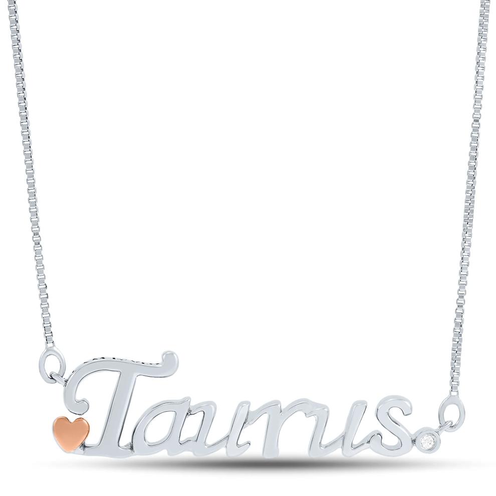 Diamond Accent Taurus Zodiac Pendant in Sterling Silver and 14K Rose Gold  – Image 1 of 4