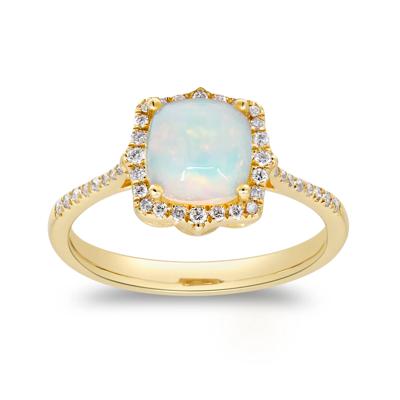Opal and Diamond Halo Ring in 10K Yellow Gold (1/7 ct. tw.)