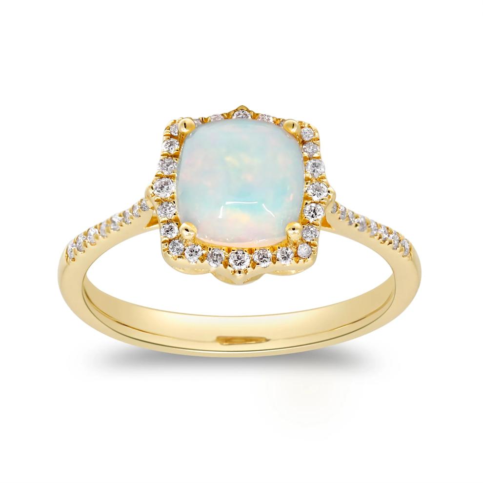 Opal and Diamond Halo Ring in 10K Yellow Gold (1/7 ct. tw.) – Image 1 of 3