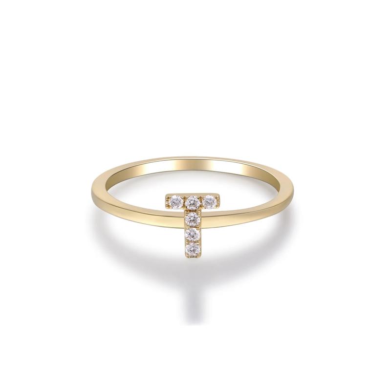 Diamond Accent &quot;T&quot; Initial Ring in 10K Yellow Gold – Image 5 of 5