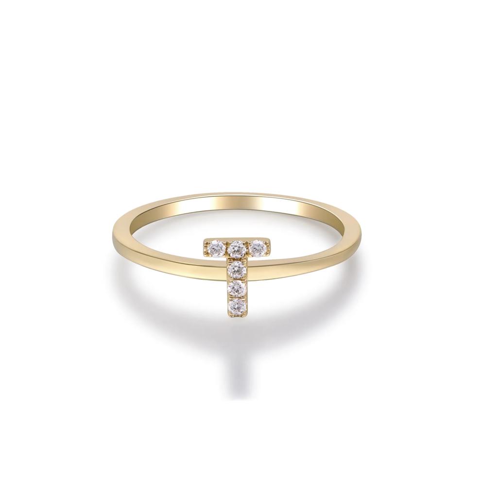 Diamond Accent "T" Initial Ring in 10K Yellow Gold – Image 5 of 5
