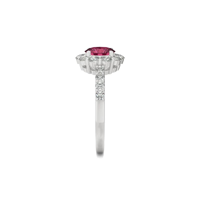 Round Lab Created Ruby &amp; Moissanite Halo Ring in 14K White Gold – Image 3 of 5