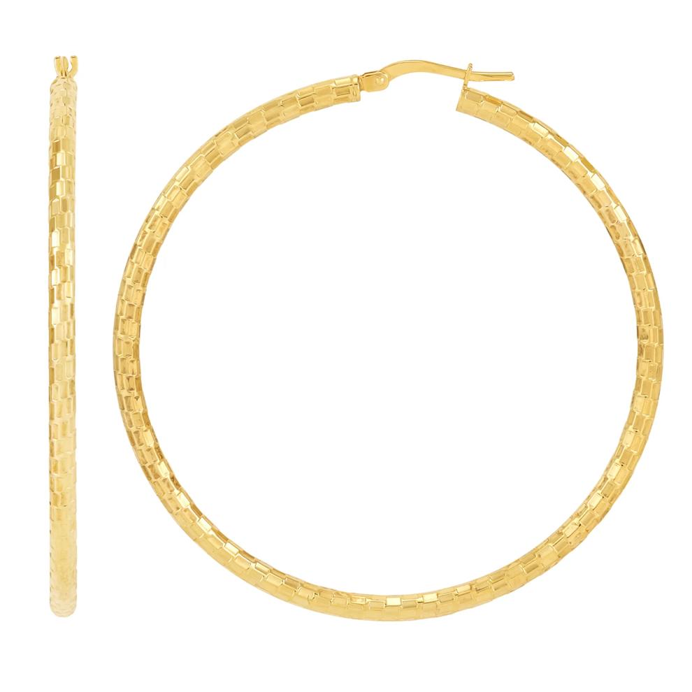 Polished Basket Weave-Cut Tube Hoop Earrings in 10K Yellow Gold, 45MM – Image 2 of 3