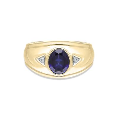 Men's Lab-Created Blue Sapphire & Diamond Accent Ring in 10K Yellow Gold