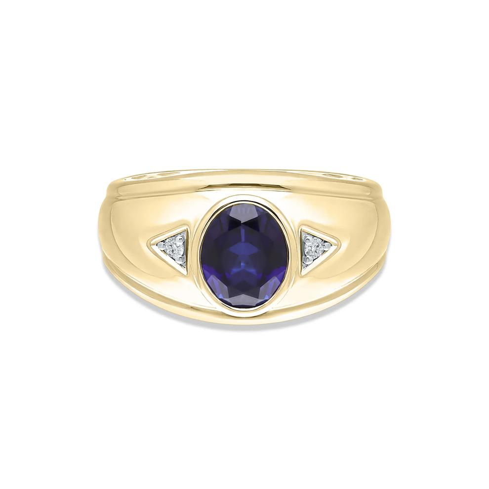 Men's Lab-Created Blue Sapphire &amp; Diamond Accent Ring in 10K Yellow Gold – Image 1 of 4