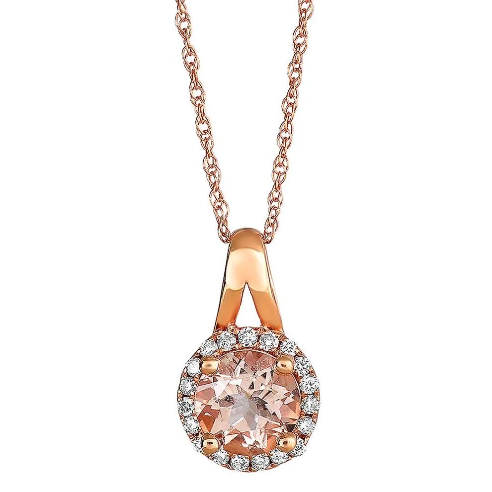 Morganite &amp; 1/10 ct. tw. Diamond Pendant in 10K Rose Gold – Image 1 of 3