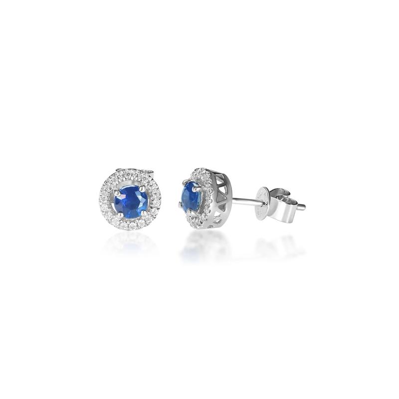 Blue Sapphire &amp; Diamond Stud Earring in 10K White Gold &#40;1/8 ct. tw.&#41; – Image 3 of 5