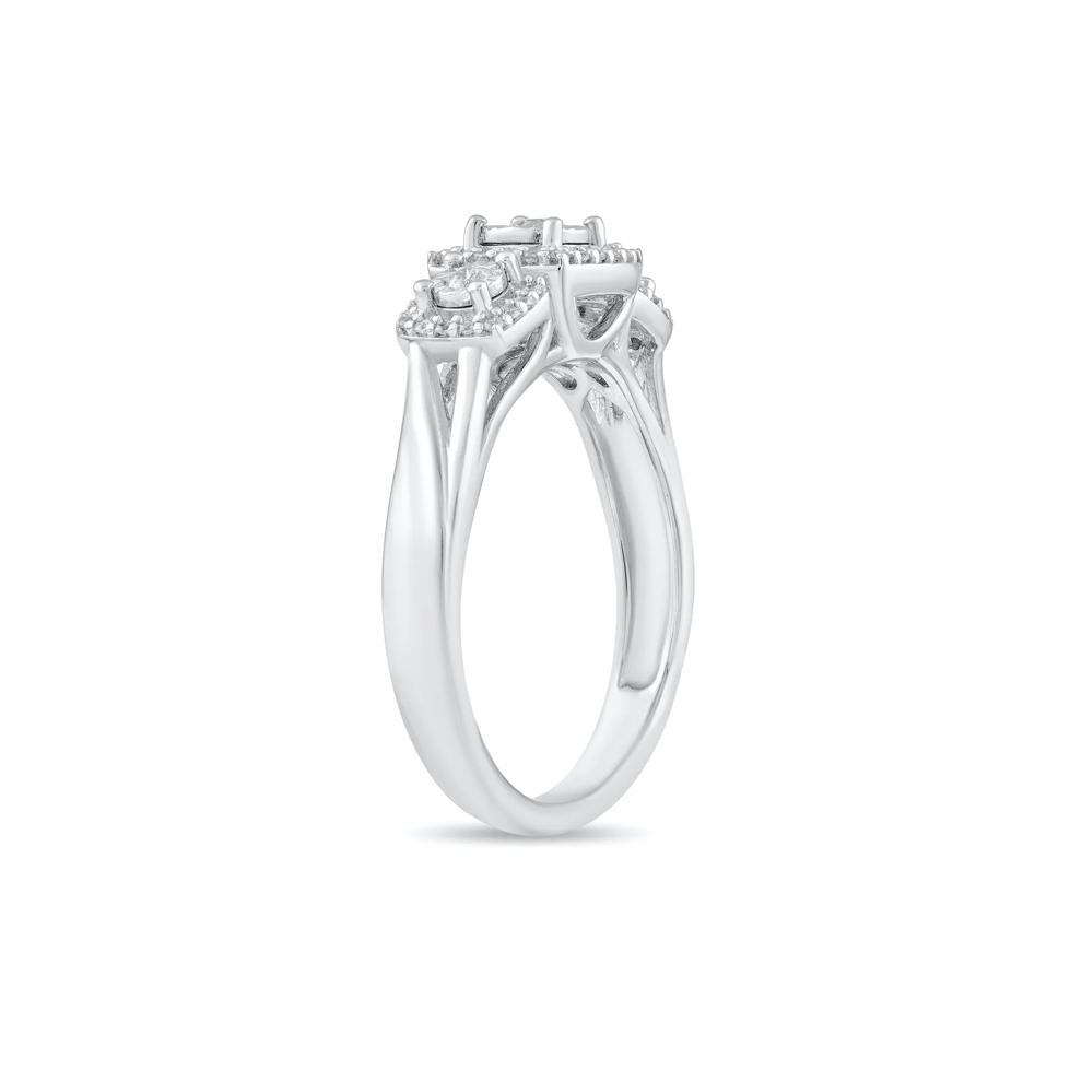 Diamond Princess-Cut Illusion Plate Three-Stone Ring in 10K White Gold (1/4 ct. tw.) – Image 3 of 4