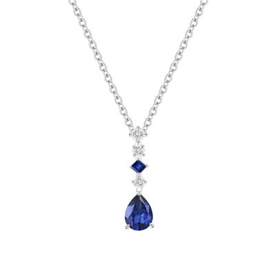 Lab-Created Blue Sapphire & Lab-Created White Sapphire Drop Pendant in Sterling Silver