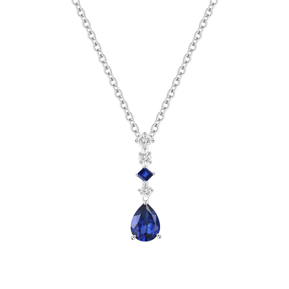 Lab-Created Blue Sapphire &amp; Lab-Created White Sapphire Drop Pendant in Sterling Silver – Image 1 of 3