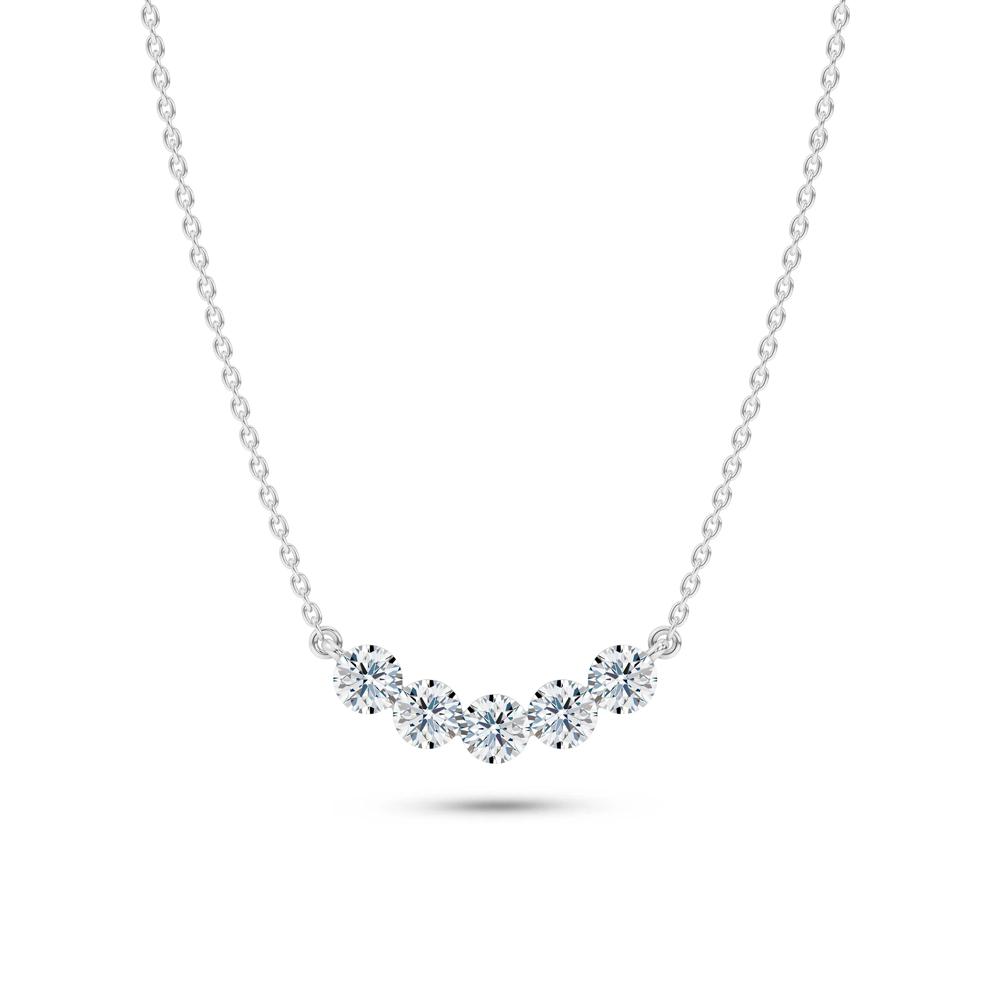 Lab Grown Diamond Invisible Set Five-Stone Smile Necklace in 14K White Gold (1 ct. tw.) – Image 1 of 4
