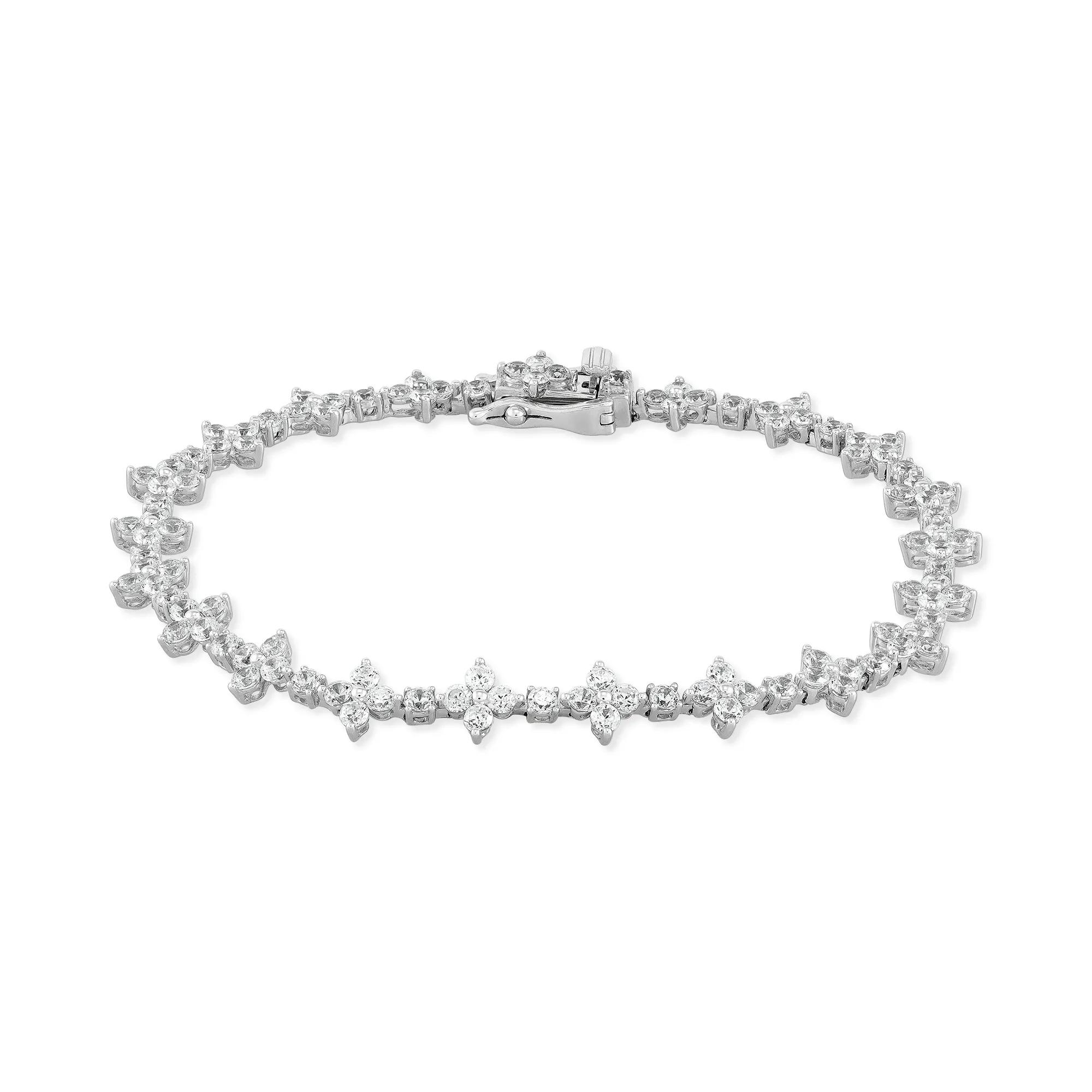 Lab Grown Diamond Clover Tennis Bracelet in 14K White Gold