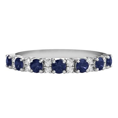 Blue Sapphire & Diamond Band in 14K White Gold
