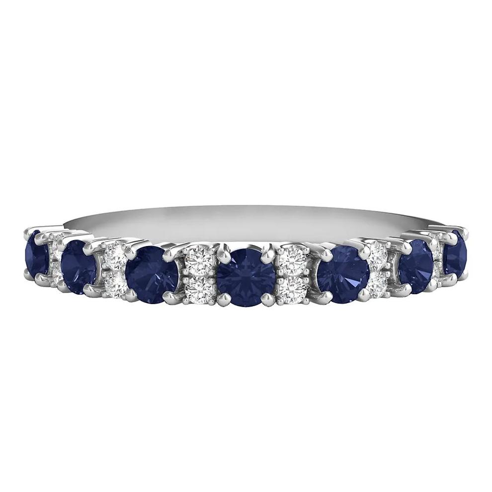 Blue Sapphire &amp; Diamond Band in 14K White Gold – Image 1 of 4