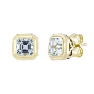 Aquamarine Asscher-Cut Earrings in 10K Yellow Gold