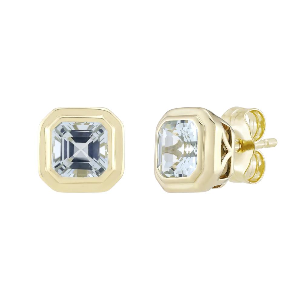 Aquamarine Asscher-Cut Earrings in 10K Yellow Gold – Image 1 of 1