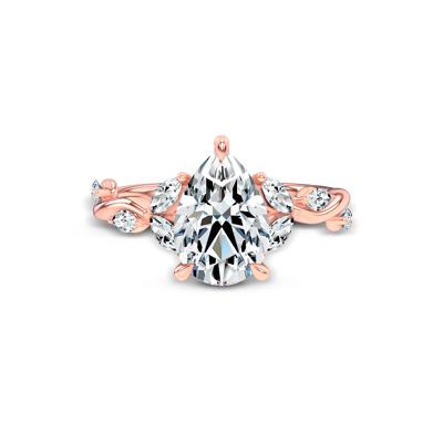 Lab Grown Diamond Pear-Shaped Center Engagement Ring in 14K Rose Gold (3 3/8 ct. tw.)
