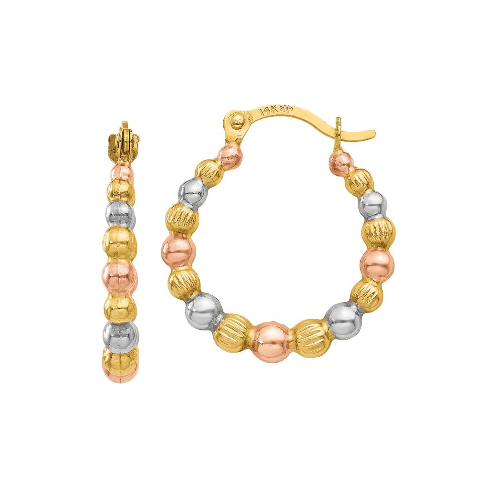 Beaded Hoop Earrings in 14K Yellow, White and Rose Gold, 18MM – Image 1 of 1