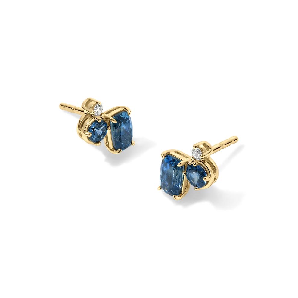 Montana Blue Sapphire &amp; Diamond Accent Cluster Stud Earrings in 10K Yellow Gold – Image 1 of 2