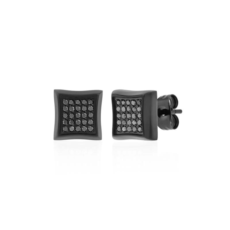 Men&#39;s 1/4 ct. tw. Black Diamond Stud Earrings in Black Stainless Steel – Image 1 of 1