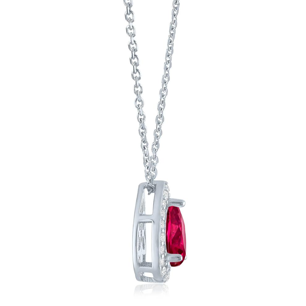 Lab-Created Ruby &amp; Diamond Halo Pendant Necklace in Sterling Silver (1/5 ct. tw.) – Image 3 of 4