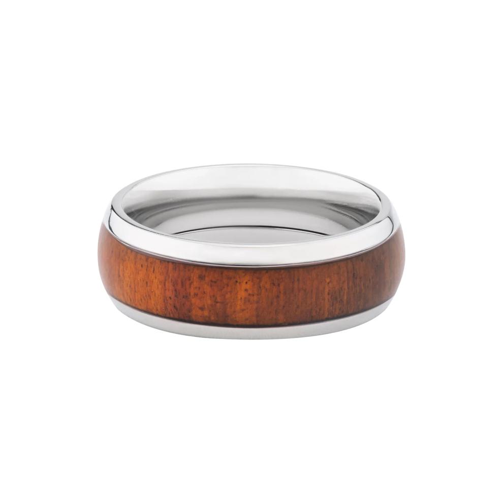 Men's Hardwood Inlay Domed Band in Titanium, 8MM – Image 1 of 3