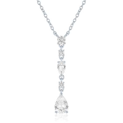 Lab-Created White Sapphire Drop Pendant Necklace in Sterling Silver