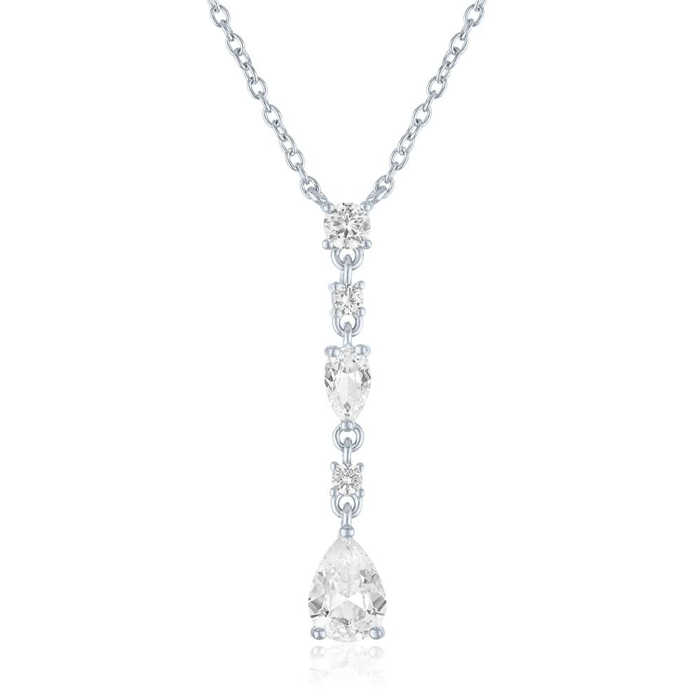 Lab-Created White Sapphire Drop Pendant Necklace in Sterling Silver – Image 1 of 4