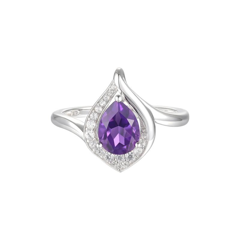 Pear-Shaped Amethyst &amp; Lab Created White Sapphire Earring, Pendant &amp; Ring Set in Sterling Silver – Image 2 of 9